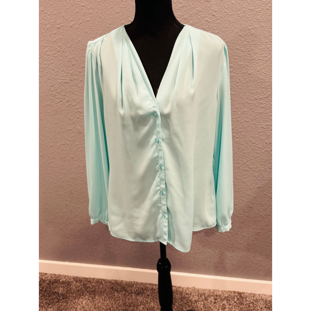 Express Women's Aqua Button-Up Blouse - Size Large - Picture 1 of 8